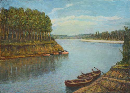 Paesaggio del Po con barche