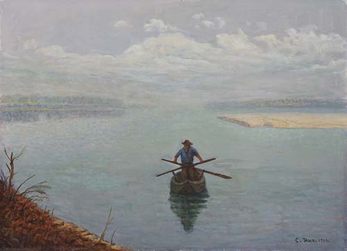 Paesaggio del Po con barcaiolo