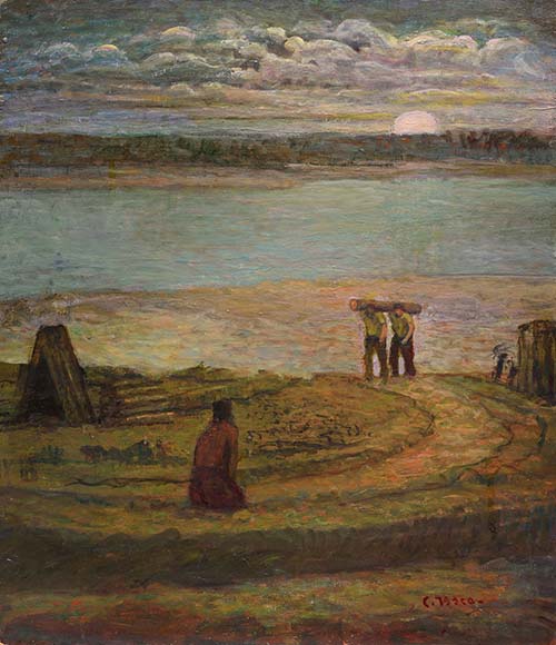 Paesaggio del Po con boscaioli